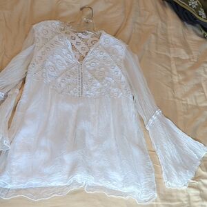 White Lace & Silk Boho Blouse